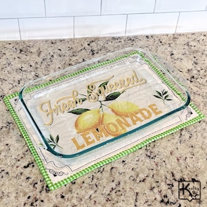 Casserole Hot Pad Lemonade Design Quilted Cotton Fabric Handmade Trivet Baking Essentials Unique Farm House Kitchen Gift