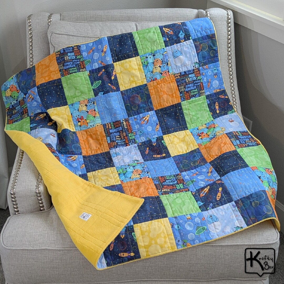 Handmade Baby Patchwork Colorful Quilt Space Monsters Design Quality ...