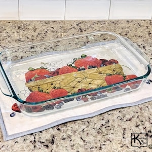 Casserole Hot Pad Strawberries Cherries Blue Berries and Raspberries Basket Fabric Design Quilted Handmade Trivet Nice Kitchen Gift for Mom