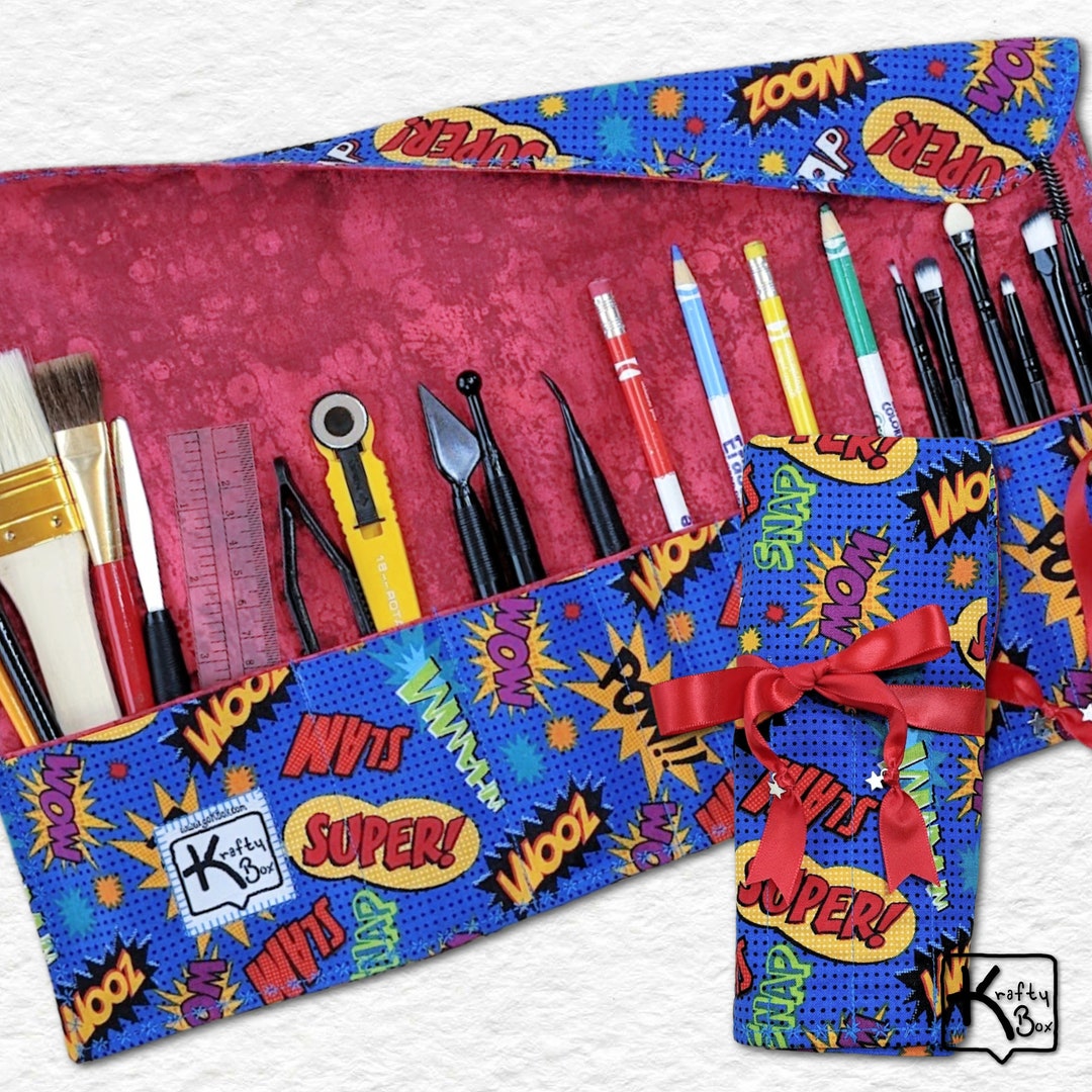 Rollup Holder Travel Organizer Art Supplies Fabric Superhero Etsy