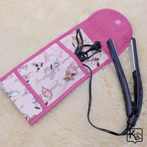 Curling Iron Flat Iron Heat Protective Case Travel Bag Fabric Pink Flamingos Design Hair Straightener Holder Handmade Beautiful Gift