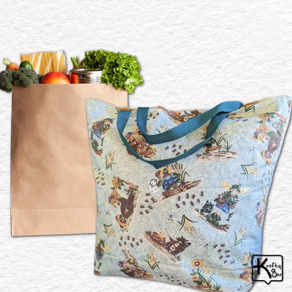 Fabric Tote Bag Handmade Design Bears Racoons and More Outside