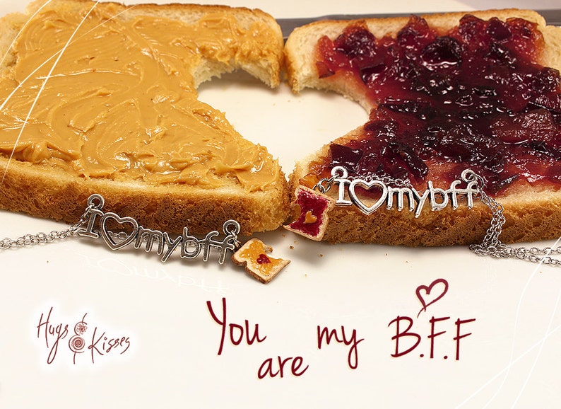 Foodie gift Friend Set of 2 Peanut Butter Necklace Jelly Sandwich Best Friends Jewelry BFF Necklaces Food Friendship Necklaces