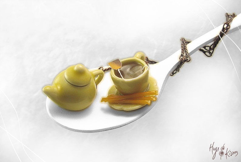 Tea Lover gift,Yellow Necklace Polymer Clay British Jewelry Mini Food Jewelry Copper Necklace Tea Necklace Honey Sticks Necklace
