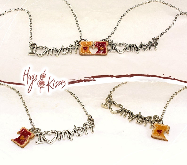 Foodie gift Friend Set of 2 Peanut Butter Necklace Jelly Sandwich Best Friends Jewelry BFF Necklaces Food Friendship Necklaces