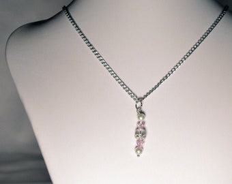 Pink Crystal and Pearl Bridesmaid Pendant Necklace on a Silver Chain