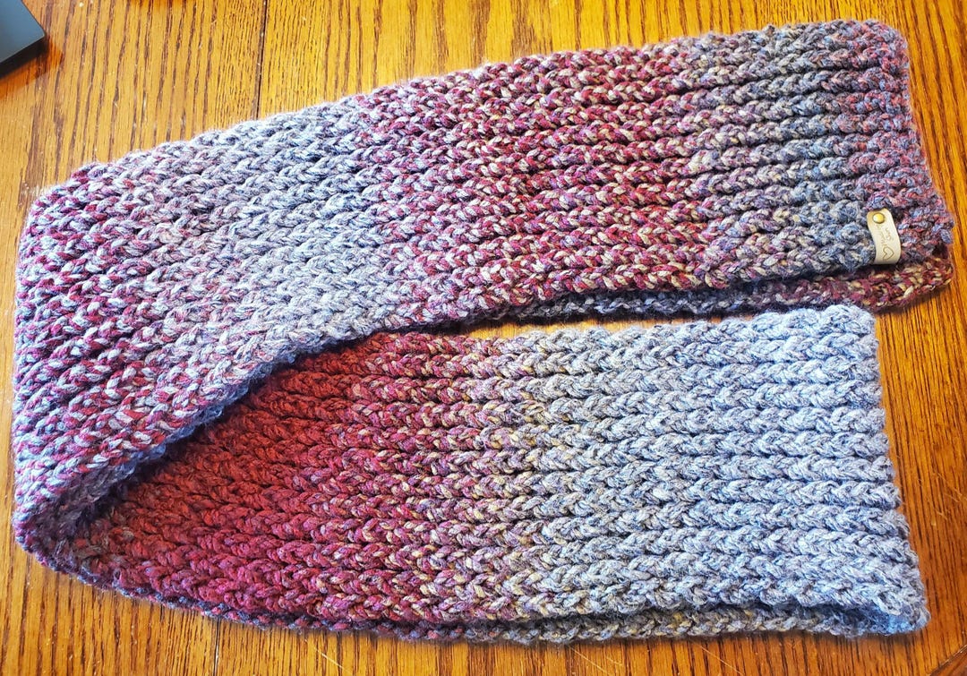 Hand Knit Scarf in Maroon, Dark Red and Dark Gray, Soft & Very Warm ...