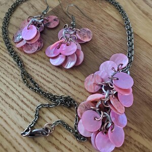 Handmade Tassel Necklace and Earring Set Made with Coral Round Shells