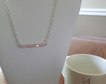 Necklace and Earring Set Made with Light Pink Swarovski Crystals. Silver Chain