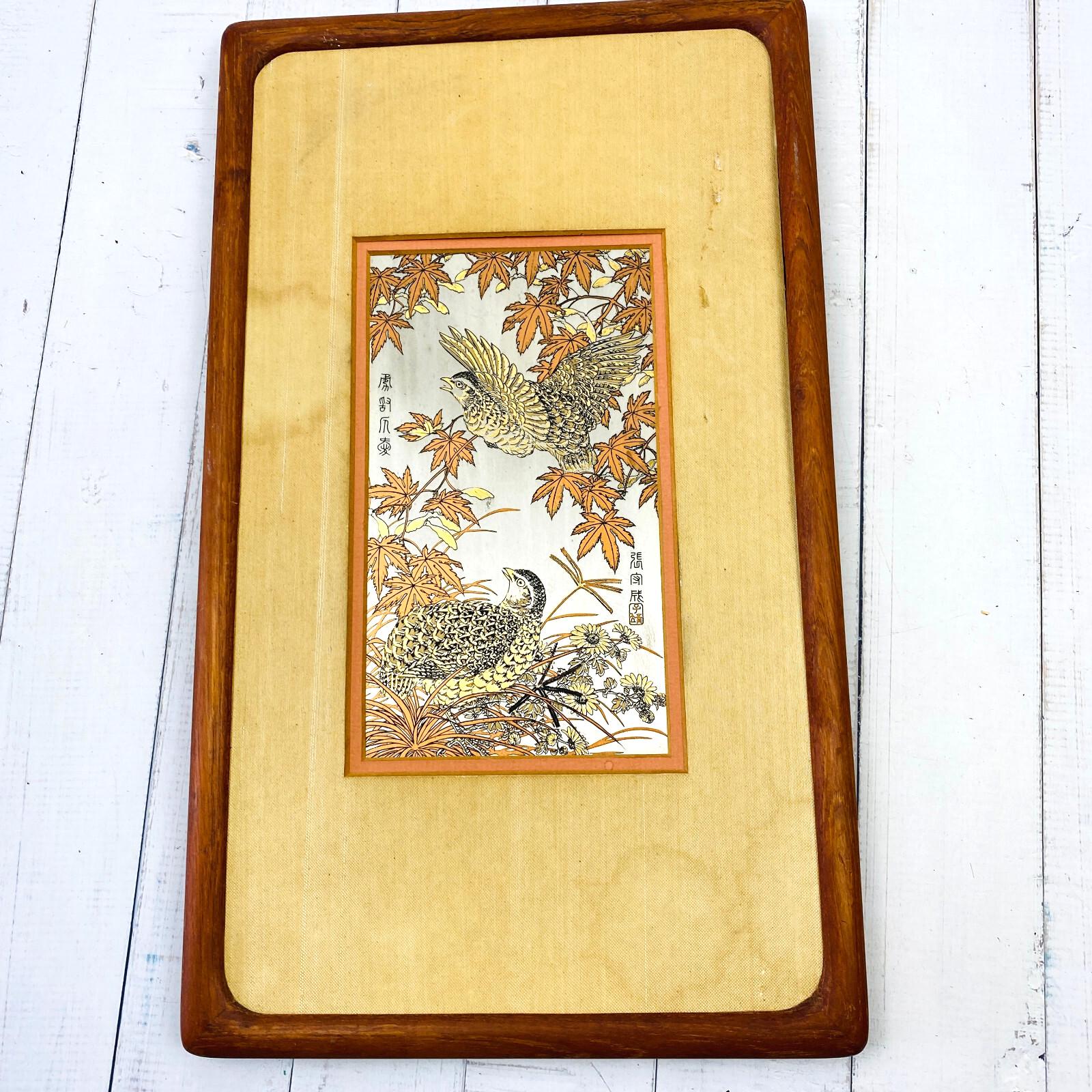 Zhang Shou-Cheng Etching Quail of the Golden Maple 24K Gold Silver Franklin Mint