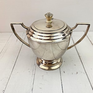 Vintage Hecworth EPNS Sugar Bowl Silver Plate Art Deco Twin Handled