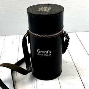 Vintage Grant’s Scotch Whisky Travel Drink Set Black Leather Case & 3 Bottles 1960s-1970s