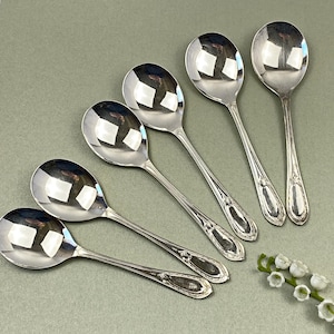 Set of 6 Vintage Fruit Spoons EPNS Silver Plate Art Deco Style 1950s Rd758275
