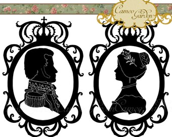 Digital Clipart - Silhouette Royal Victorian Couple - Clip art for scrapbooking, wedding invitations, Personal and Small Commercial Use