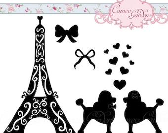 Digital Clipart - Silhouette Paris Poodles - Clip art for scrapbooking, Wedding invitations, Personal and Commercial Use Instant Download