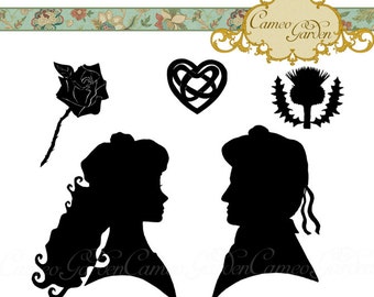 Digital Clipart - Silhouette Scottish Cameo Couple - Clip art for scrapbooking, wedding invitations, Personal and Small Commercial Use