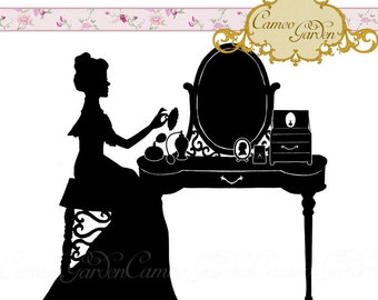Digital Clipart - Silhouette Dainty Dressing Table - Clip art for scrapbooking, Engagement party invitations, Instant Download
