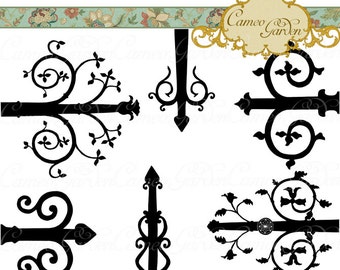 Digital Clipart - Ornate Hinges - Clip art for scrapbooking, wedding bridal invitations, Personal and Small Commercial Use