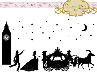 Silhouette Cinderella Clipart - Romantic Fairy Tale Clip art for scrapbooking, wedding invitations, Instant Download Commercial Use