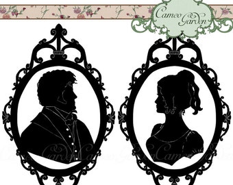 Digital Clipart - Silhouette Romantic Regency Couple - Clip art for cake toppers, wedding invitations, Personal and Small Commercial Use