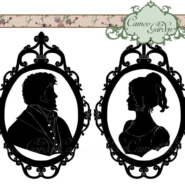 Digital Clipart - Silhouette Romantic Regency Couple - Clip art for cake toppers, wedding invitations, Personal and Small Commercial Use