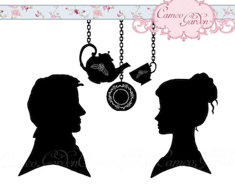 Digital Clipart - Silhouette Regency Cameo Couple - Clip art for scrapbooking, wedding invitations, Personal and Small Commercial Use