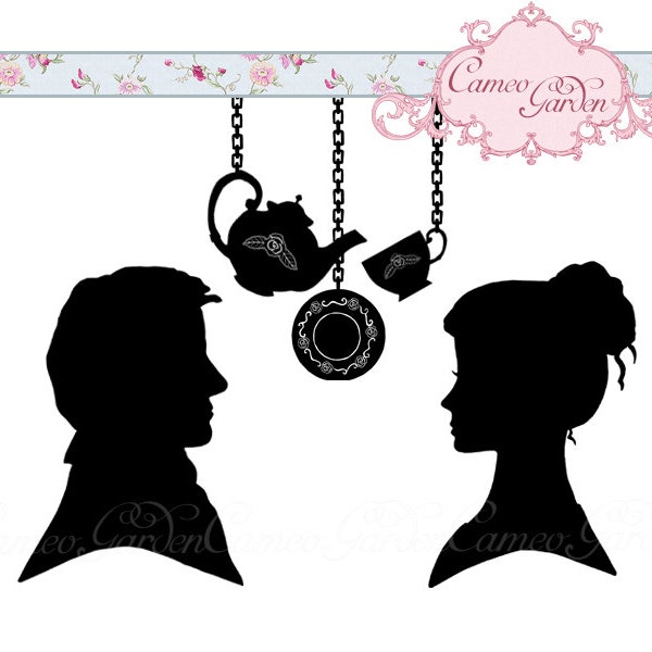 Digital Clipart - Silhouette Regency Cameo Couple - Clip art for scrapbooking, wedding invitations, Personal and Small Commercial Use