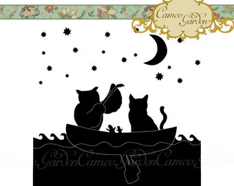 Digital Clipart - Silhouette The Owl and the Pussycat - Clip art for scrapbooking, baby shower invitations, Commercial Use