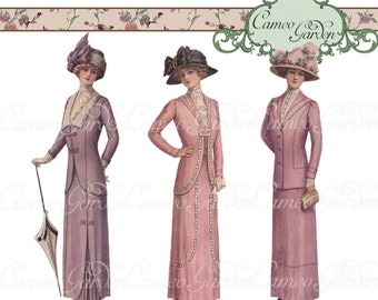 Vintage Digital Clipart - High Fashion Edwardian Ladies - Clip art for scrapbooking, invitations, crafting - Instant Download Commercial Use