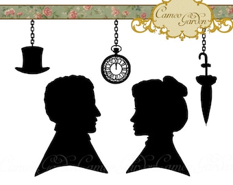 Digital Clipart - Silhouette Edwardian Cameo Couple - Clip art for scrapbooking, wedding invitations, Personal and Small Commercial Use