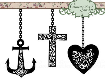 Digital Clipart - Silhouette Faith, Hope and Charity - Clip art for scrapbooking, invitations, Personal and Small Commercial Use