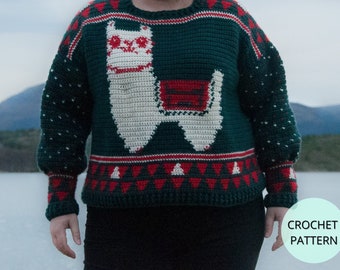 Crochet Alpaca Sweater Pattern- Crochet Sweater Pattern- Woman's Crochet Ugly Christmas Sweater - Crochet Sweater- Women's Crochet Sweater