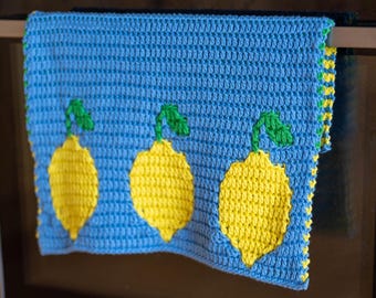 Lemon Mosaic Crochet Dish Towel Pattern PDF - Intermediate - Worsted Yarn