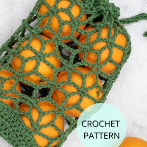 Lace Produce Bag Crochet Pattern- Crochet Bag Pattern- Crochet Market Bag- Crochet Drawstring Bag- Crochet Tote Bag- eco friendly bag