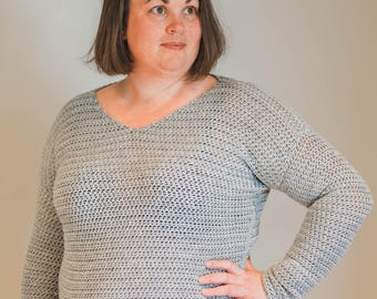 V-neck Sweater Crochet Pattern - Easy DK Yarn Pullover - Pattern PDF