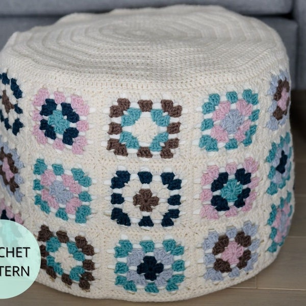 Crochet Ottoman Pattern, Crochet Floor Pouf Pattern, Crochet Home Decor Pattern, Granny Square Ottoman Crochet Pattern, Granny Square