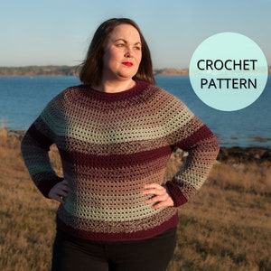 Crochet Sweater Pattern, Crochet Top Down Sweater Pattern, Crochet Womens Sweater Pattern, Colorwork Crochet Pattern, Crochet Top Pattern