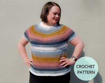 Crochet Sweater Pattern, Crochet Top Down shirt Pattern, Crochet Womens Top Pattern, Colorwork Crochet Pattern, Crochet Top Pattern