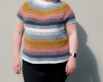 Crochet Top-Down Summer Tee Pattern: Colorwork Lace (PDF Pattern)