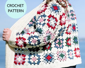 Crochet Cardigan Pattern, Crochet Granny Square Pattern, Crochet Granny Square Cardigan, Crochet Garment, Granny Square Crochet Cardigan