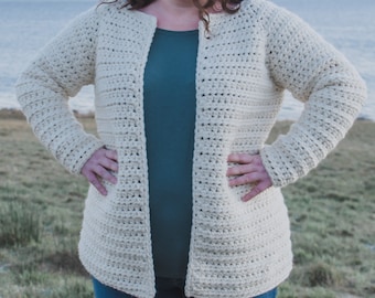 Raglan Cardigan Crochet Pattern - Super Bulky Yarn - Easy - PDF Pattern Only