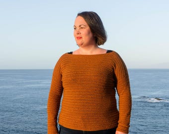 Boat Neck Sweater Crochet Pattern PDF