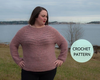 Crochet Sweater Pattern, Crochet Top Down Sweater Pattern, Crochet Womens Sweater Pattern, Colorwork Crochet Pattern, Crochet Top Pattern