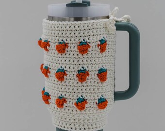 Strawberry Crochet Cup Cozy Pattern PDF - Easy DK Yarn