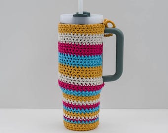 Easy Striped Crochet Stanley Cup Cover Crochet Pattern PDF