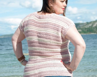 Habena Striped Crochet Top Pattern: Women's Summer T-Shirt (PDF Pattern)