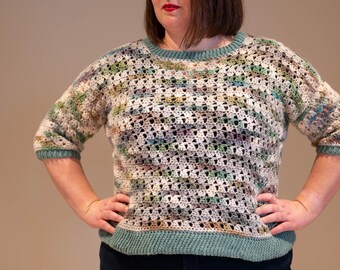 Easy Lace Crochet Sweater Pattern: 3/4 Sleeve Pullover (PDF Pattern, XS-5XL)