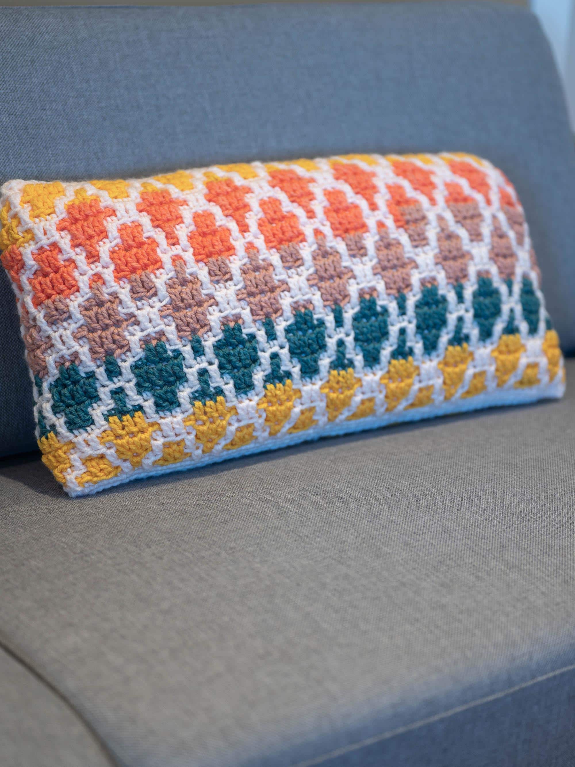 Bulky Yarn Mosaic Crochet Pillow Cover