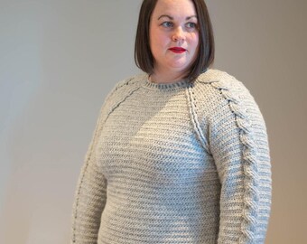 Crochet Cable Raglan Sweater Pattern PDF - Intermediate - Worsted Yarn