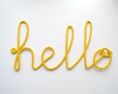 Big Yellow "hello" crochet cursive wire wall word